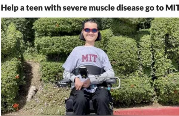 华裔渐冻人少年楼印根被麻省理工学院(MIT)录取。(楼印根社交媒体截图)
华裔渐冻人少年楼印根被麻省理工学院(MIT)录取。(楼印根社交媒体截图)