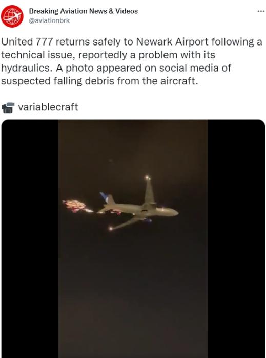 美联航班机空中起火视频截图。 美联航班机空中起火视频截图。